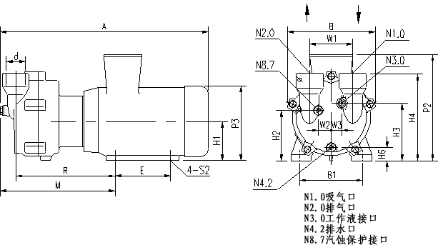 2BV2水環(huán)真空泵外形尺寸圖