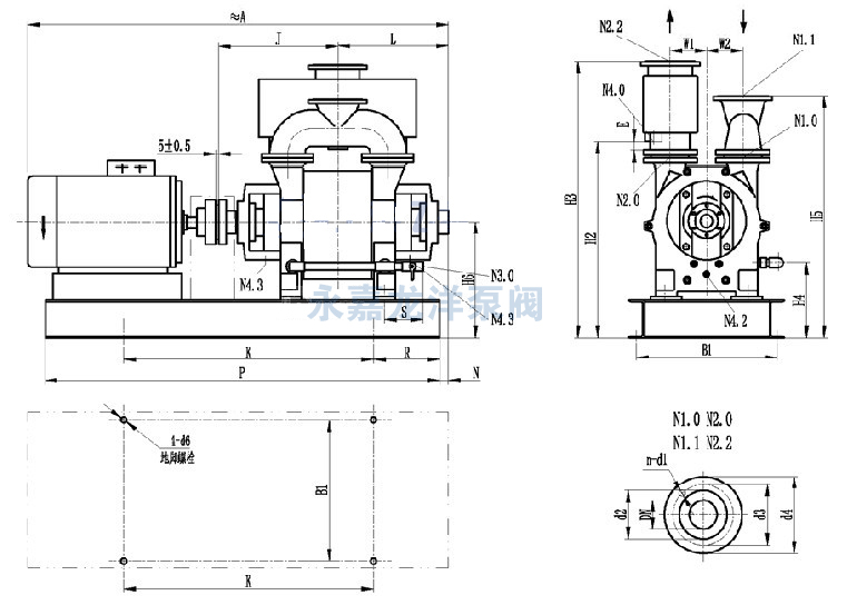 2BE1 102/103/151/152/153直聯(lián)水環(huán)式真空泵傳動安裝尺寸圖